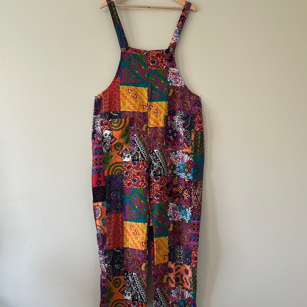 Bohemian Patchwork Print Overalls 100% Cotton Fro… - image 5